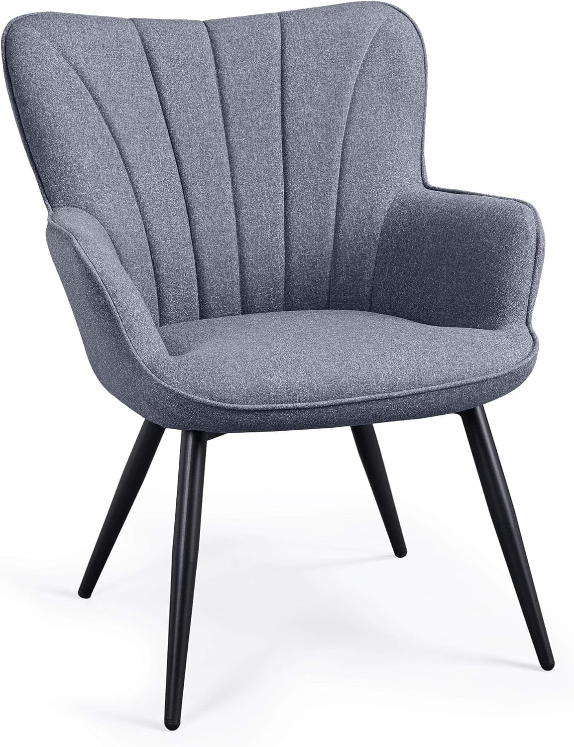 YAHEETECH Ergonomic Accent Chair Armchair Living Room Chair Upholstered Side Chair Leisures Chairs Curved Wing Back Chair Metal Legs Linen Fabric Chair Gray