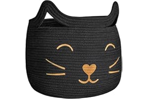 HiChen Large Woven Cotton Rope Storage Basket, Baby Laundry Basket Organizer for Toys, Blanket, Clothes, Towels, Gifts | Pet Gift Basket for Cat, Dog - 15.7" L×11.8" H, Black