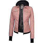Blingsoul Hooded Leather Jacket Women - Real Lambskin Womens Leather Jackets with Detachable Hood