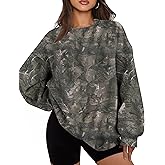 JEIBKOUY Womens Camo Sweatshirt Oversized Graphic Maple Leaf Print Crewneck Long Sleeve Y2k Trendy Fall Pullover Hoodies