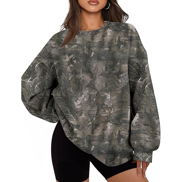 Amazon.com: MakeMeChic Women's Camo Sweatshirt Graphic Crew Neck