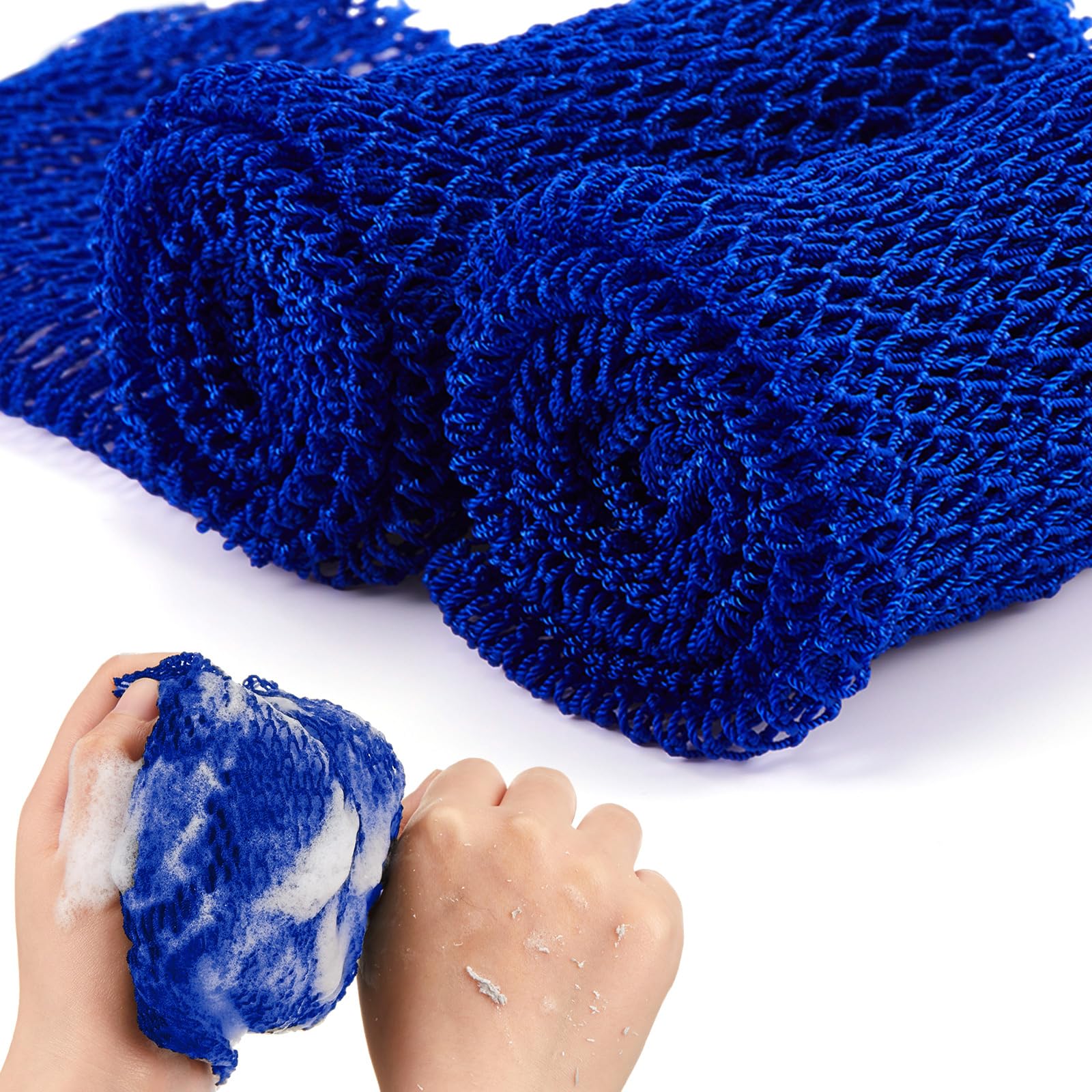Shappy 2 Pcs African Net Sponge Exfoliating Net African Body Scrubber Bath Rag Washcloth Towel Shower Body Back Scrubber Skin Smoother for Daily Use or Stocking Stuffer(Blue)