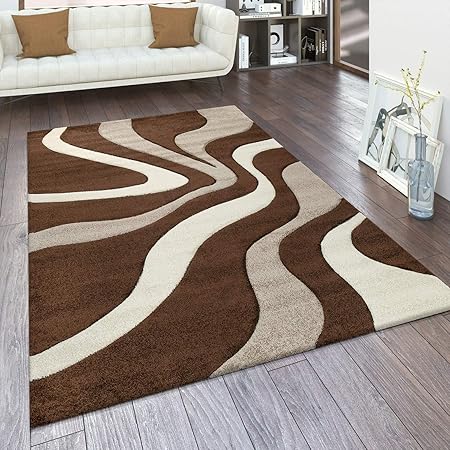 Paco Home Tapis De Createur Aux Contours Decoupes Motif Vagues En Marron Beige Creme Dimension 160x230 Cm Amazon Fr Cuisine Maison