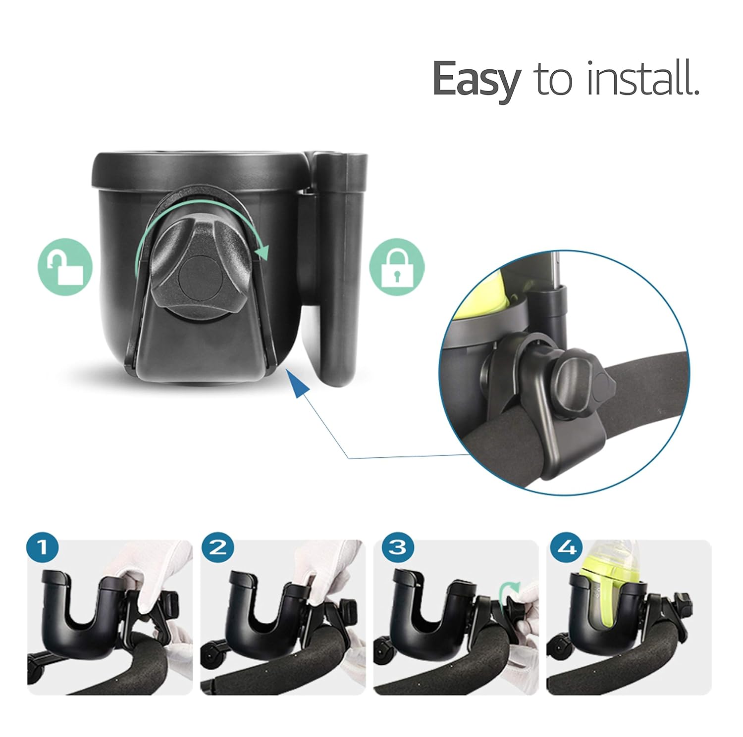 Universal Stroller Cup Holder, Universal Stroller Organizer Baby Bottle Holder - Stroller Accessory, Parent Cup Holder for Stroller/Bike (Phone Holder + 2 Hooks + 2 Toy Straps): Baby