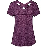 Kimmery Woman Short Sleeve Round Neck Criss Cross Back Yoga Shirt