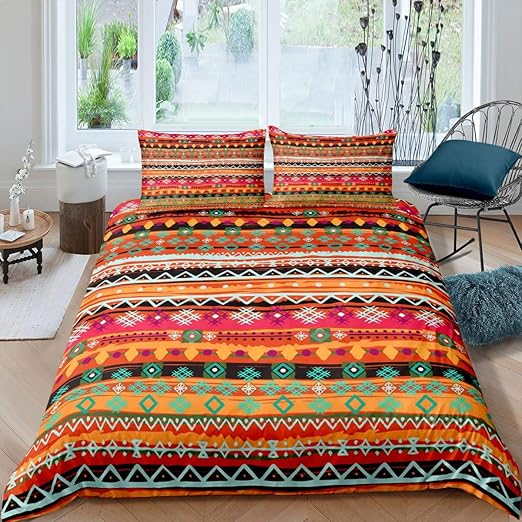 Juego de ropa de cama con estampado geométrico bohemio, funda de