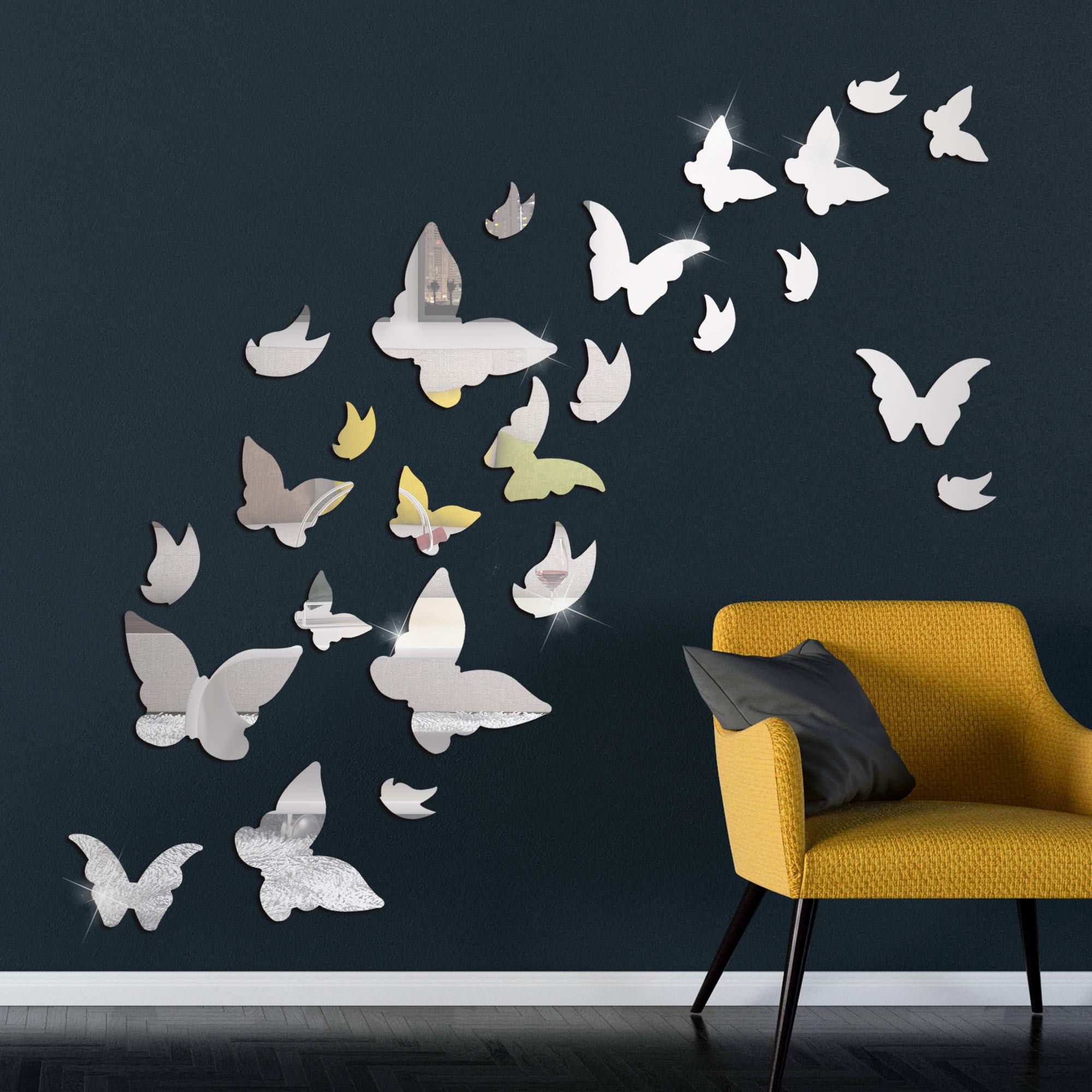 Photo 1 of Amaonm 21 PCS Removable Crystal Acrylic Mirror Butterfly Wall Decals Fashion DIY Home Decorations Art Decor Wall Stickers Murals for Kids Nursery Room Bedroom Door Bathroom