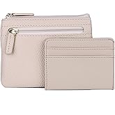 Julia Buxton Women's RFID Blocking Vegan Leather Wallet with Zipper, ID Windows, Card Slots & Key Ring | Compact Coin & Card Holder Case, White Pepper