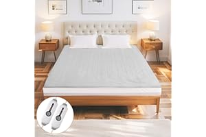 Eydna Electric Mattress Pad Queen Size 60"x80" with 10 Hours Auto Off 4 Heat Setting Dual Controller Fit Up to 15 Inch Deep Pocket, Machine Washable - Light Gray
