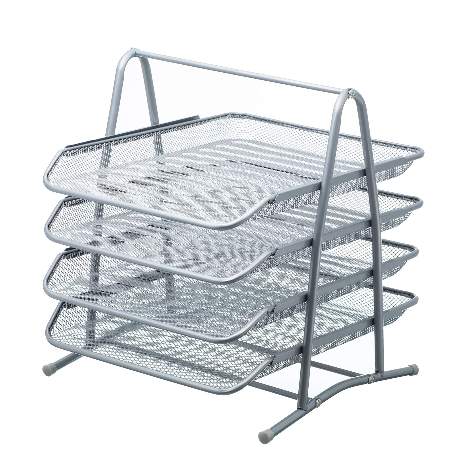 Mesh Letter Tray 4 Tier Desk Letter Filing Trays Holder Silver A4 Document Paper Wire Mesh Storage Organiser