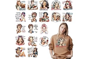 Shejdgart Dtf Transfers Ready to Press - 18 Pcs Sarcastic Women Iron on Transfers for T-Shirts, Funny Girl Heat Vinyl Patches