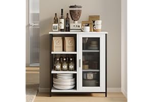 LVSOMT Mini Coffee Bar Cabinet with Storage, 27.5'' Small Kitchen Bar Table, Cute Corner Bar Cabinet for Tea, Buffet Sideboard Cabinet for Dining Room, Farmhouse Coffee Station for Wine (Pure White)