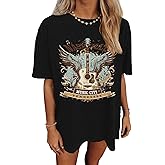 Women's Nashville Country Music City Oversized Graphic T-Shirts Casual Band Tees Short Sleeve Rock Roll Tops