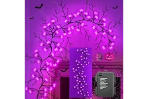 GUTAKZIO [8 Modes & Timer] 9 Ft 72 LED Halloween Garland with Lights, Purple Willow Vine Twig Garland Battery Operated Indoor Outdoor Fireplace Table Wall Home Party Halloween Decorations