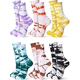 Fourluoo 6 Pairs Casual Tie Dye Dress Socks Cotton Colorful Crew Socks for Men Women Crazy Funny Athletic Hippie Gifts
