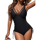 Blooming Jelly Women Sexy Mesh Swimsuit Tummy Control Bathing Suit Slimming One Piece Swimwear Bikini with Side Straps