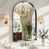 Arch Bathroom Mirror, 30"x48" Wall Mounted Vanity Mirror with Deep Frame, Tempered Glass Decor Mirror for Bathroom, Bedroom, Entryway and Living Room, Hanging or Leaning, Black