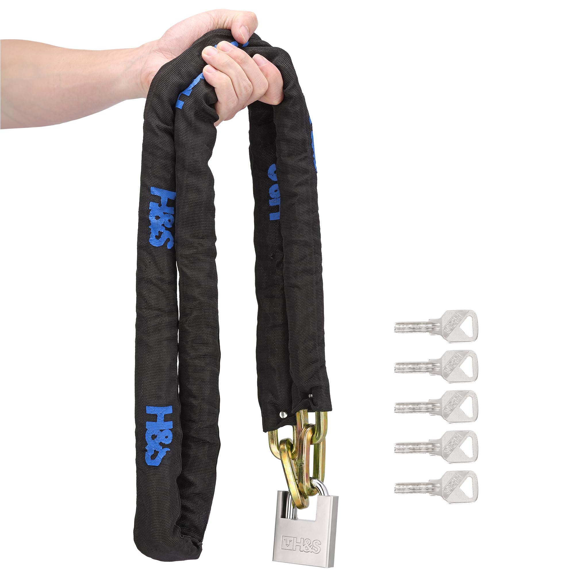 H&S Heavy Duty Motorbike Lock with Padlock | 10mm x 2m | Motorcycle Lock with Security Chain | 2m Bike Locks High Security | Strong Chain & Padlock | Moped Cycle locks (10mm Dia x 2000mm Length)