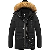 Pursky Men's Winter Cotton Military Coat Fleece Lined Warm Work Jacket Thicken Parka with Removable Faux Fur Hood
