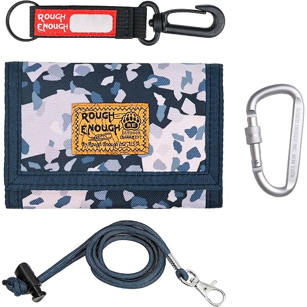 Rough Enough Kids Wallet For Boys - Trifold Canvas With Lanyard, Keychain & Zipper Pockets (Blue Tie-Dye, 5x3.4 Inch) - View #3