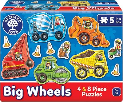 Orchard Toys Big Wheels Jigsaw Puzzle 4 and 8 piece set for 3+ years