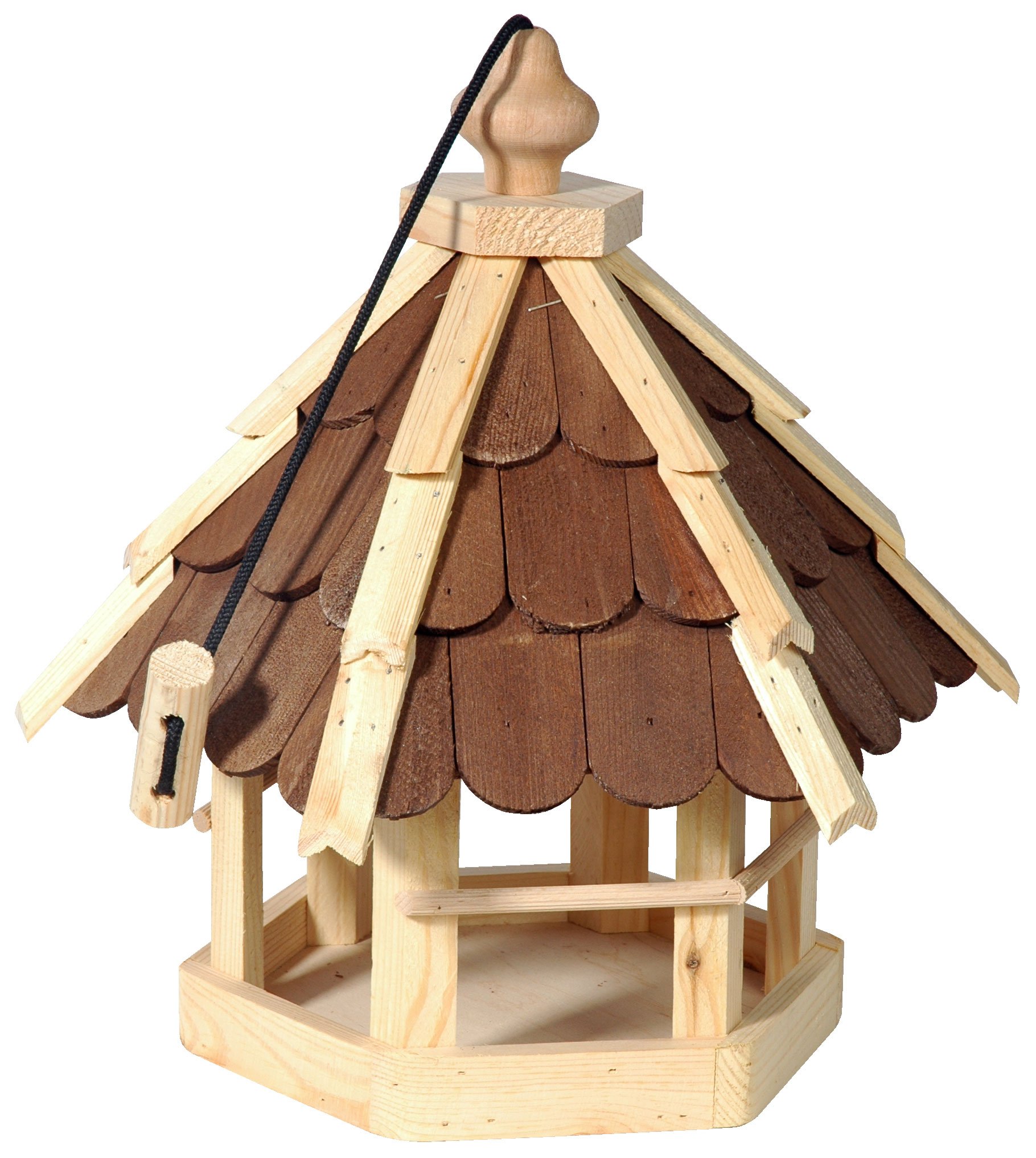 dobar 90638e Wooden Bird House (Pine) for Garden, Balcony, with Dark Wooden Shingles, Cord for Hanging - Bird Feeder