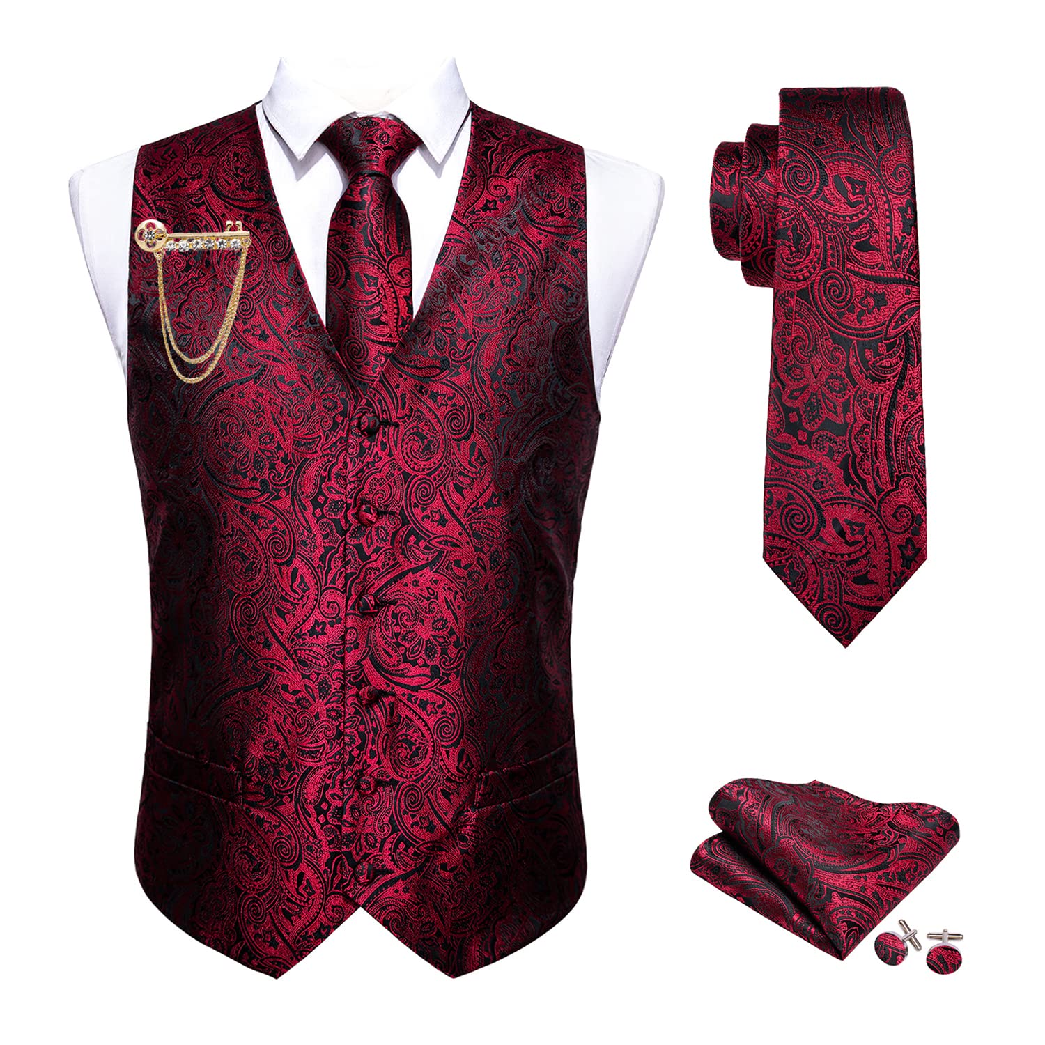 Barry.Wang Mens Suit Vest Paisley Silk Jacquard