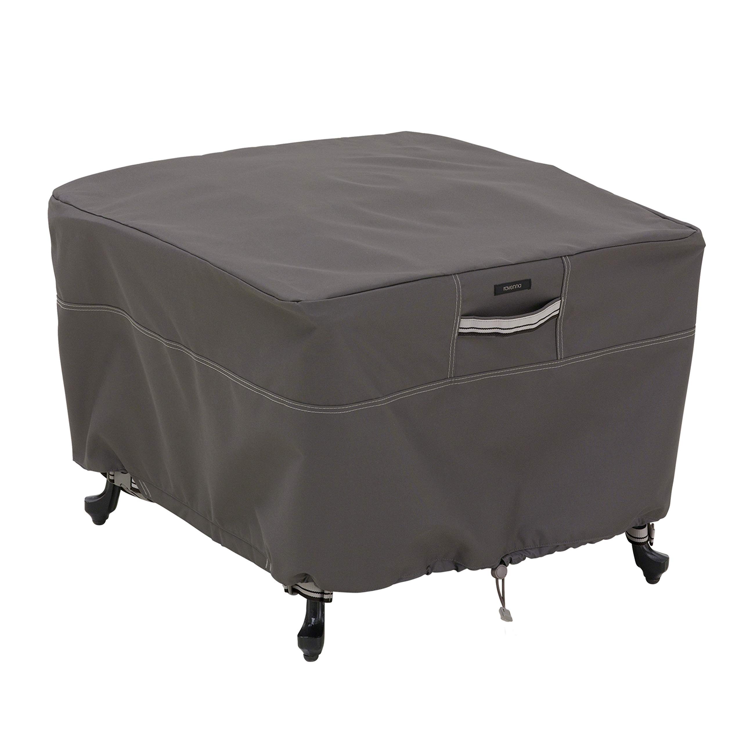 Classic Accessories 55-169-045101-00 Ravenna Patio Square Ottoman/Side Table Cover, Large Dark Taupe/Mushroom/Espresso