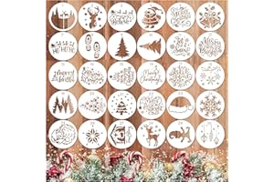 YANROOM 30pcs Small Christmas Stencils for Painting on Wood Reusable Drawing Merry Christmas Stencil 3 Inch Stencils for Ornament DIY Crafts Xmas Balls Home Décor(30 Christmass Round)