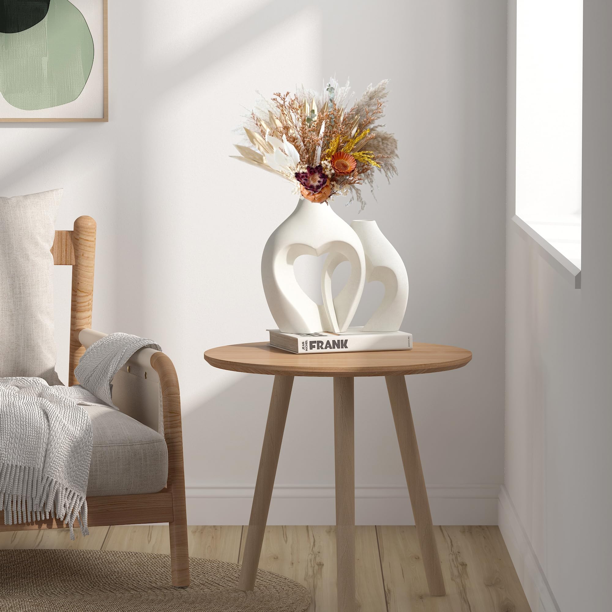 Zormon White Vases for Decor, Heart Shaped Ceramic Vase Set of 2, Nordic Heart Shaped Vases, Minimalist Decorative Vase for Table Centerpiece Wedding Dining Living Room Office House Decoration - Image 7