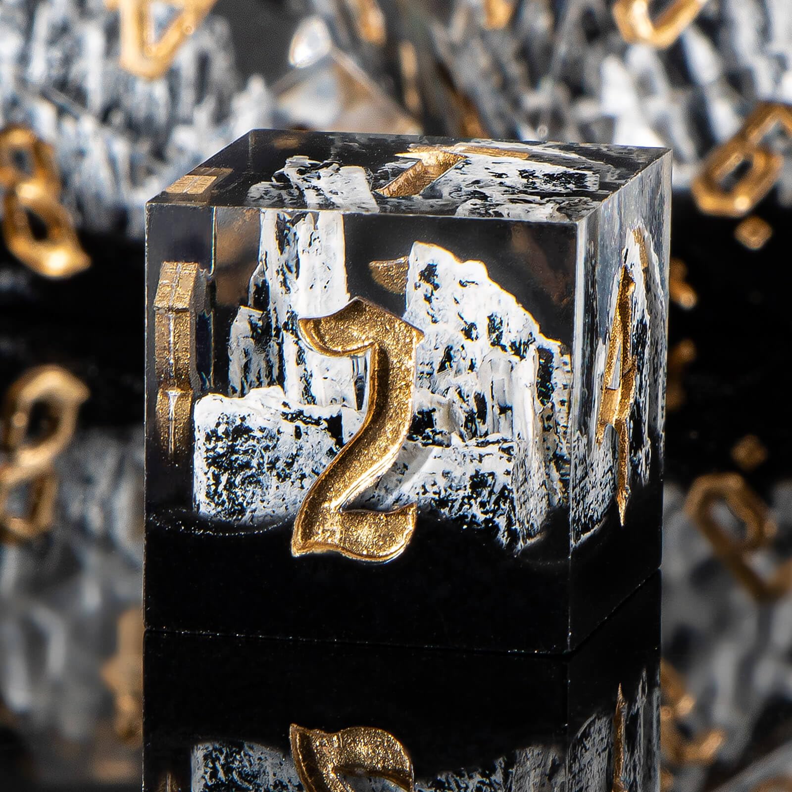 KERWELLSI Snow Mountain Resin DND Dice Set D&D with Gift Box, 7Pcs Natural Sharp Edge Dungeons and Dragons Polyhedral & RPG Dice, D and D Dice Role Playing Game D20 D12 D10 D8 D6 D4 Dice