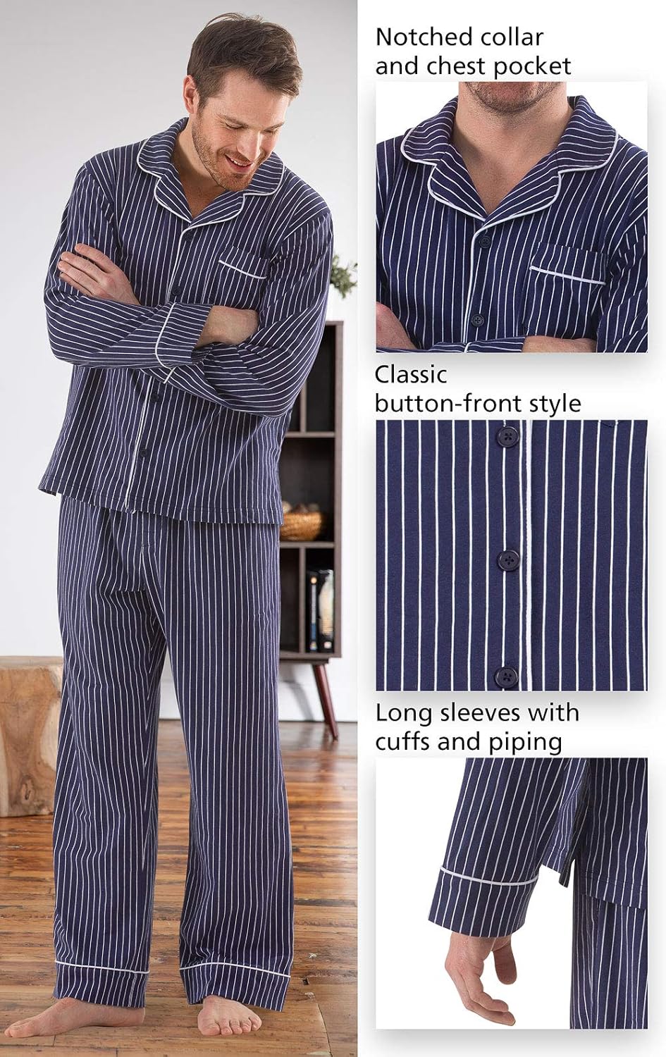 PajamaGram Classic Mens Pajamas Cotton - Men Pajamas Set at  Men’s Clothing store