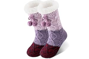 HONGTEYA Women Slipper Fuzzy Socks, Non Slip Winter Warm Fluffy Fleece Lined Cozy Soft Thick Comfy Thermal Christmas Sock