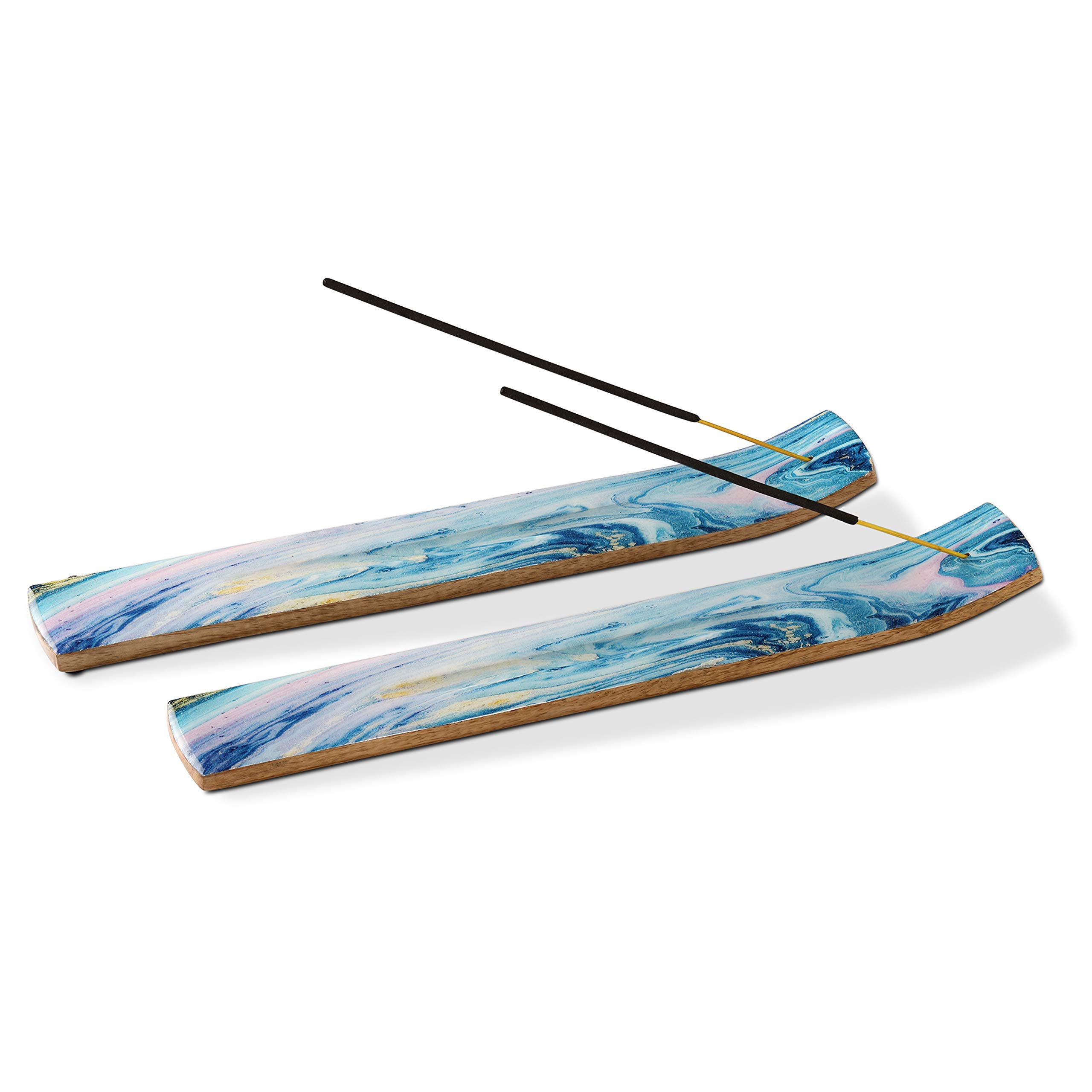 Folkulture Incense Holders or Incense Stick Holder, Incense Burner and Insencesticks Holder or Ash Catcher for Insense Sticks and Joss Sticks, Set of 2, Mango Wood, 25cms long, Galaxy