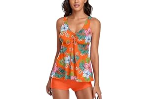 Smicabe Tankini Swimsuits for Women 2 Piece Modest Blouson Tank Top Bathing Suits with Bikini Bottom