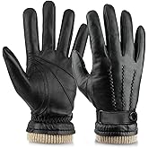 Mens Winter Gloves: Sheepskin Full Touchscreen Gloves Warm Wool Lined Leather Gloves Thermal Gifts for Dad or Husband Driving