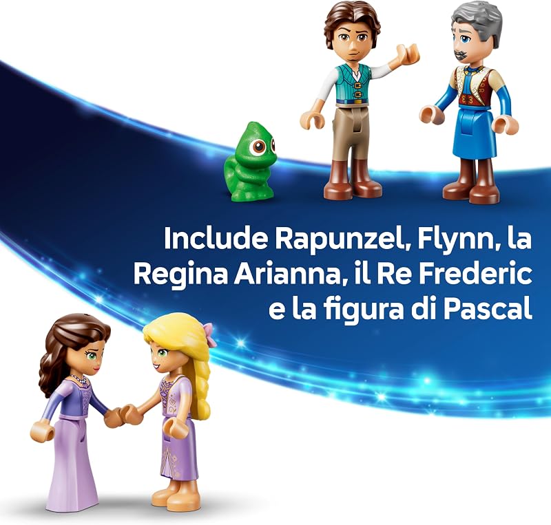| Disney Princess Il Castello di Rapunzel Giocattolo - Modello da Esposizione con 4 Mini Bamboline, Figura di Pascal e Accessori - Regalo di Compleanno per Bambine da 6 Anni in su e Fan - 43297