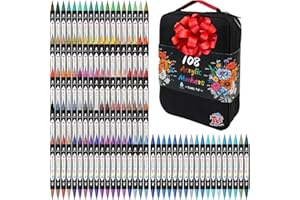TBC The Best Crafts 108 Colors Dual Tip Acrylic Paint Markers, Double zipper design Topgrade Canvas bag,Waterproof, Non-Toxic, odorless, Suitable for Paper,Pottery, Stones, Glass,outdoor painting