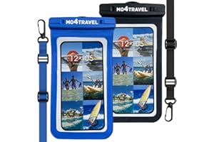 mo4travel Waterproof Phone Pouch - Waterproof Phone Case with Lanyard Compatible with iPhones (15 Pro Max/14/13/12/11), Samsung Galaxy S23 Ultra/S22/S21 for Beach Essentials, Black & Blue - Pack of 2