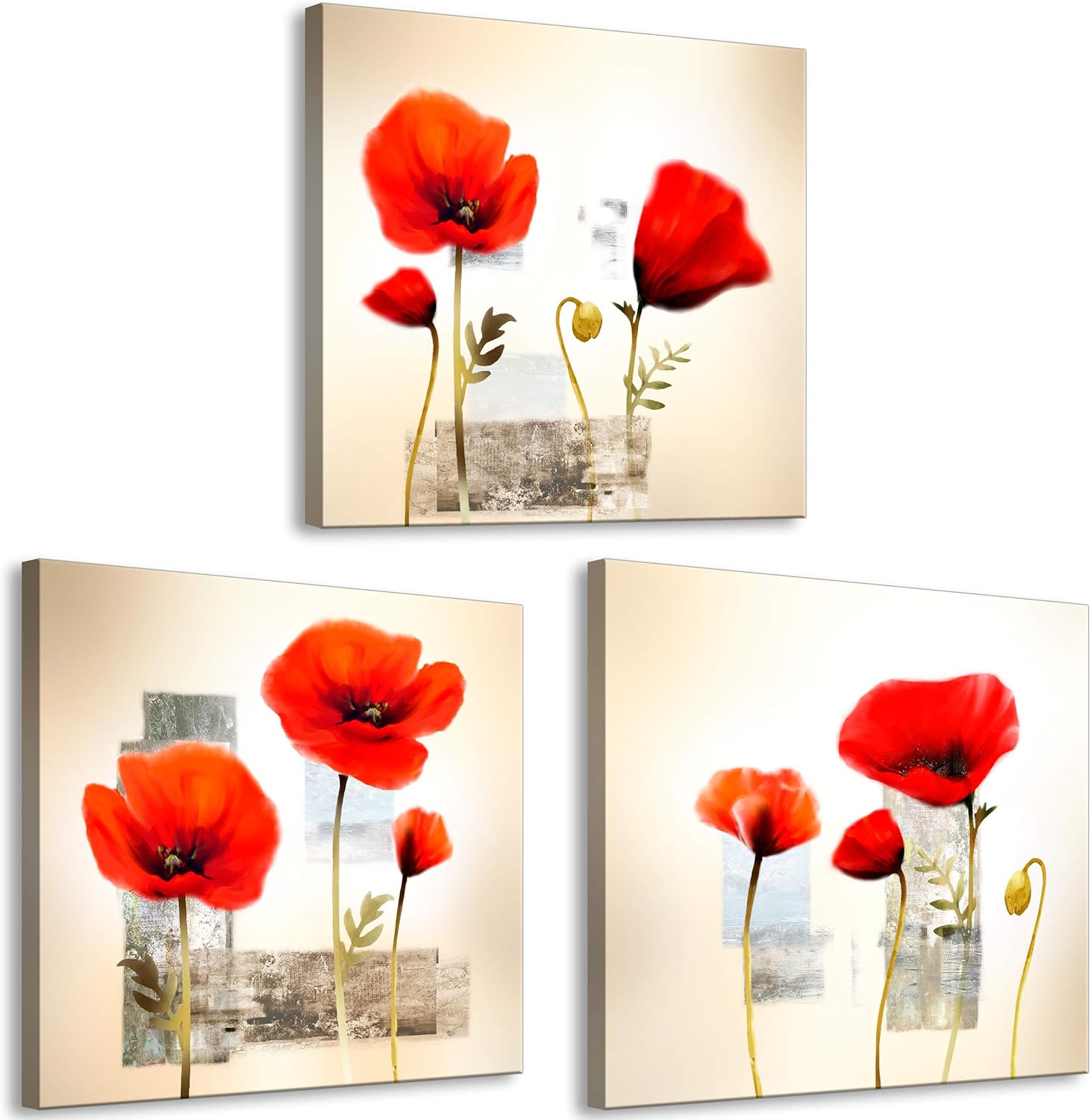 decomonkey Bilder Mohnblumen 120x40 cm 3 Teilig Leinwandbilder Bild auf