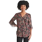 Jones New York Womens 3/4 Flutter Sleeve Printed Top