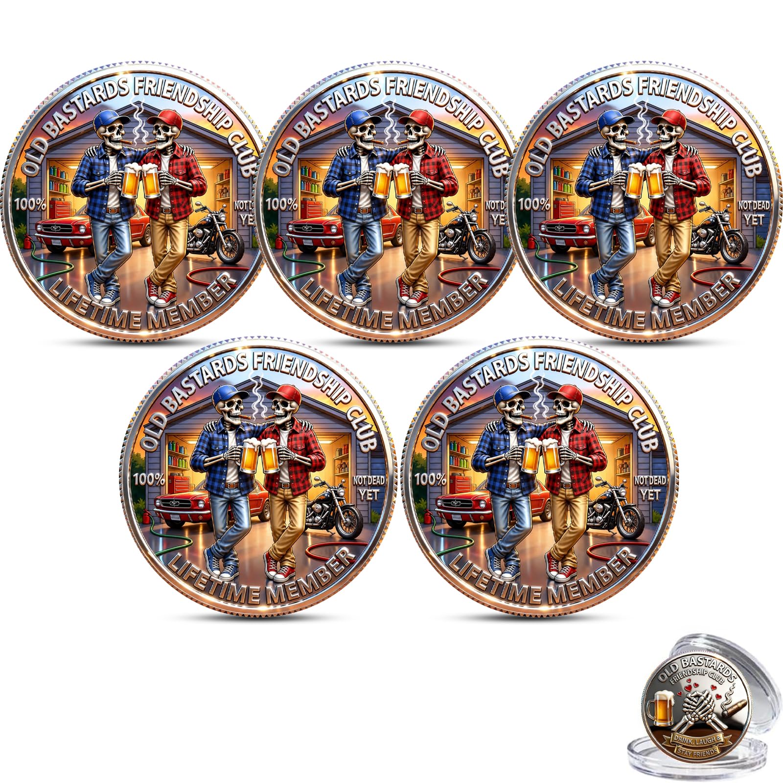 Old Friends Forever Club Coin, Old Bastards Friendship Club Challenge Coin | Funny Skeleton Beer Brotherhood Commemorative Co