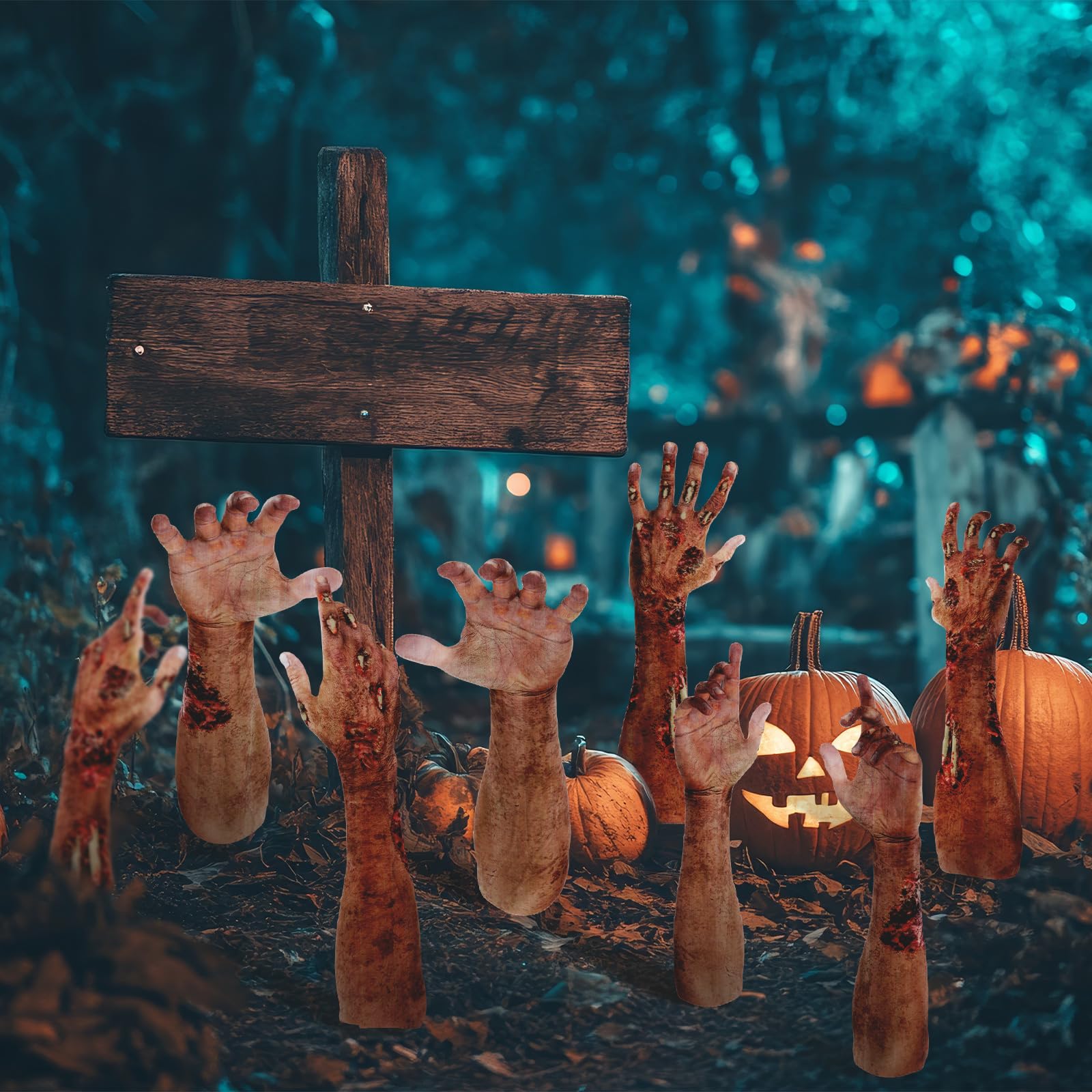 Photo 1 of Weysat 8 Pcs Halloween Zombie Outdoor Decorations Graveyard Hand Stakes Yard Decor Realistic Zombie Arm Stakes Creepy Decor Outside for Halloween Outdoor Yard Lawn Haunted House Decorations