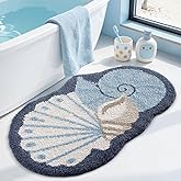 LUMI Non Slip Beach Coastal Bathroom Rug, Quick Dry, Seashell, 20x35 | extra thick soft microfiber, absorbent washable with rubber backing, ocean sea theme for bathroom, shower, sink, kids room