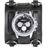 Avaner Mens Retro Steampunk Hip-hop Gothic Brown 74mm Wide Leather Cuff Bracelet Sport Watch Women Big Dial Analog Quartz Wrist Watch