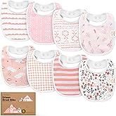 KeaBabies 8-Pack Organic Baby Bibs for Drooling and Teething (Sweet Charm) | Soft Cotton Bibs for Baby Girl, Boy, Extra Absorbent, Easy to Clean &amp; Put On, Toddler, Newborn, Infant 0-24 Months