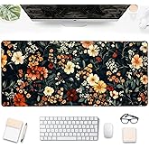 Desk Mat, Colorful Flower Floral Large Extended Gaming Mouse Pad,Waterproof Non-Slip Rubber Base and Stitched Edges Desk Pad for Work Game Office Home 35.4x15.7in