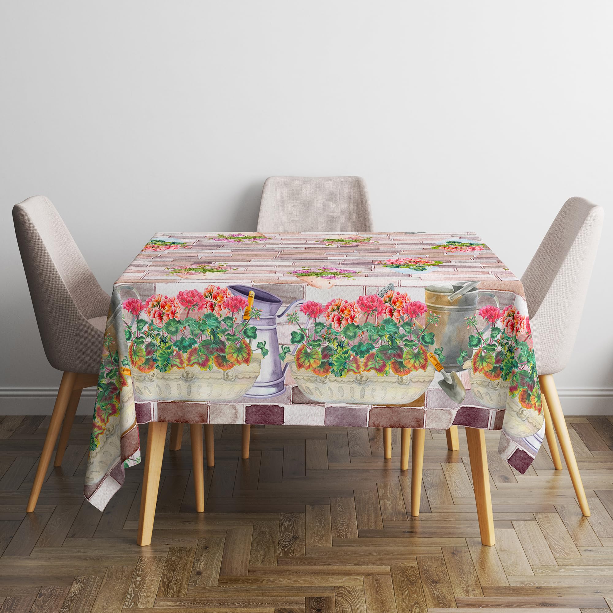 Italian Bed Linen Panama Tablecloth, Stain Resistant, 100% Cotton, Geranei, 150x180 cm