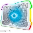 KLIM Ultimate + RGB Laptop Cooling Pad with LED Rim + New + Gaming Laptop Cooler + USB Powered Fan + Very Stable and Silent Laptop Stand + Compatible up to 17" + PC Mac PS5 PS4 Xbox One - White