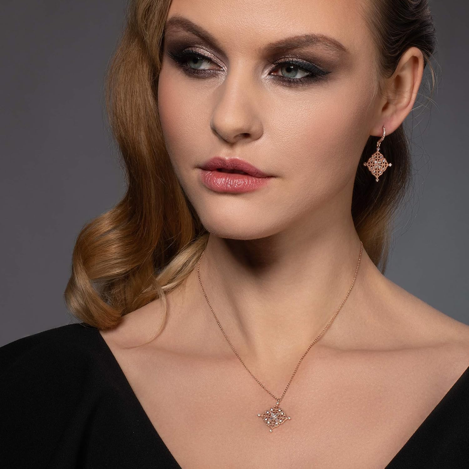 Namana Arabesque Drop Earrings. Earrings for Women Set including Cubic Zirconia Gemstones on Intricate Filigree Details. Rose Gold Dangly Earrings for Women with Gift Box - Image 3